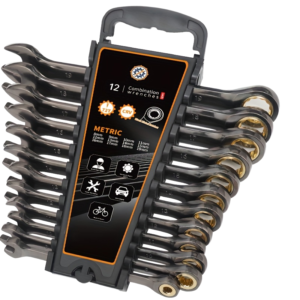 12-piece CRV fixed-head ratchet wrench set in metric 72-tooth automotive repair tool wrench set