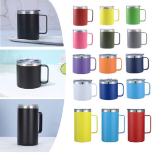 12/14 ounces stainless steel double-wall vacuum travel cup with BPA-free sliding lid, car cup for coffee and milk