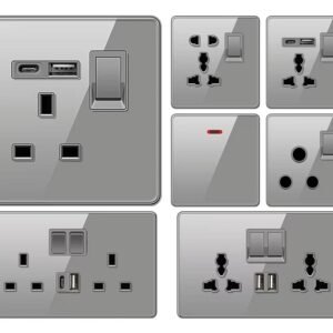 Socket with USB fast charging British standard electric lamp bending frame switch panel tempered glass